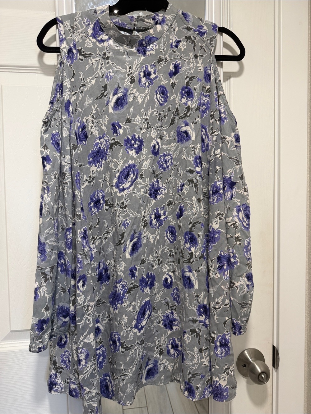 Angie Gray Floral Blouse with Purple Flowers
